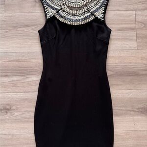 Elegant Black Dress with Beaded Neckline